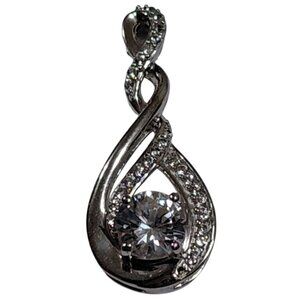 Sterling Silver Lab White Sapphire Teardrop Pendant With Twisted Design 2.2g 1"